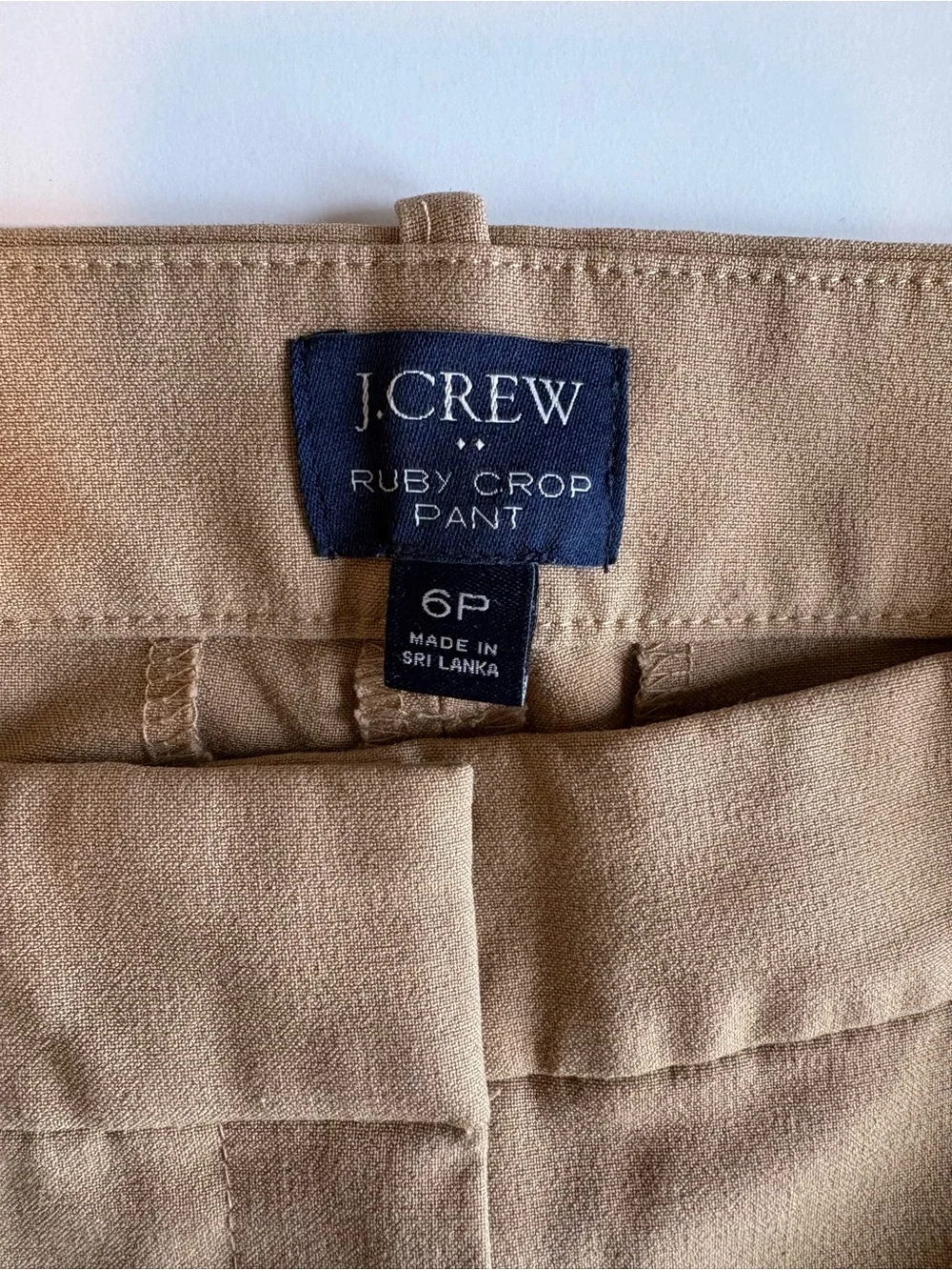 J. Crew Ruby Stretch Twill Mid-Rise Straight Trouser Crop Pant Tan 6P